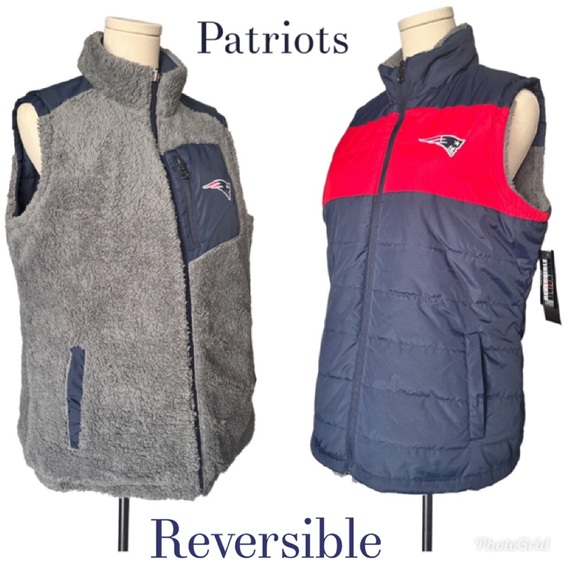 New England Patriots Navy/Gray Reversible Full-Zip Vest Size L - Picture 2 of 16